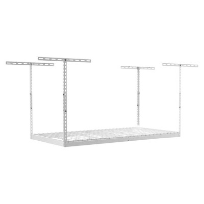 SafeRacks 2 x 8 Foot Heavy Duty Overhead Garage Storage Rack Holds Up to 400 Pounds with Adjustable Height Ranging from 24 to 45 Inches, White