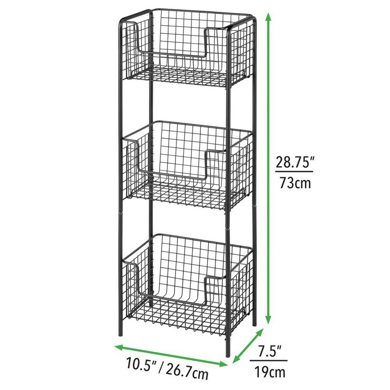 mDesign Steel Freestanding 3-Tier Storage Organizer Tower with Baskets, 5 of 6