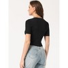 Allegra K Women's Zip Front Ribbed Knit Crop Casual Short Sleeve Top - 3 of 4