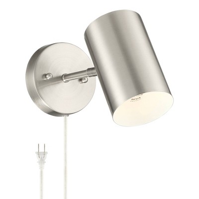 360 Lighting Industrial Wal Mounted Lamp Brushed Nickel Plug-In Light Fixture Down-Light Shade for Bedroom Reading Living Room