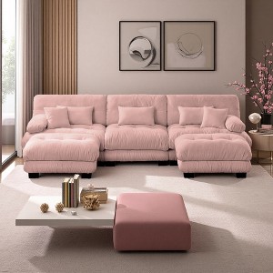 133.8" Chenille U-Shaped Modular Sectional Sofa with Bolster Armrests & 2 Ottomans - 1 of 4