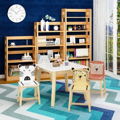 ALEXOUN Kiddy Table and Chair Set , Kids Wood Table with Chairs Set Cartoon Animals Wooden Activity Play Table Set