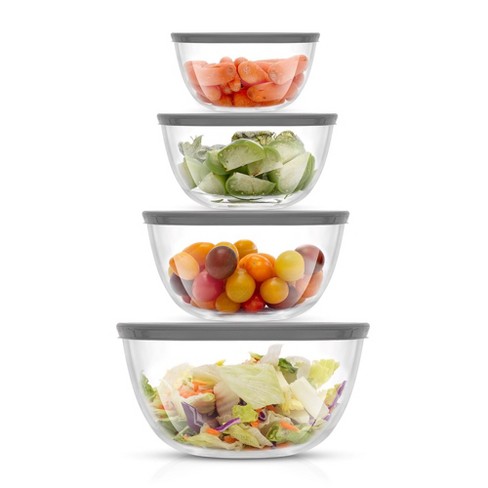 Joyjolt Joyful 4 Kitchen Glass Food Mixing Bowls With Lids - Grey : Target