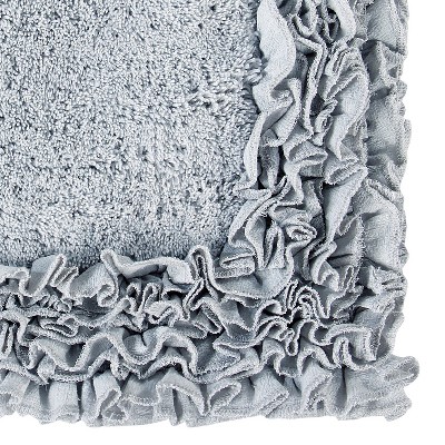 Silver Cotton Tufted Shaggy Border 2-Piece Bath Rug Set