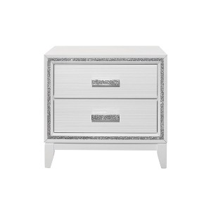 HomeRoots 26" White Two Drawer Faux Crystal Bling Wood Nightstand - 1 of 4