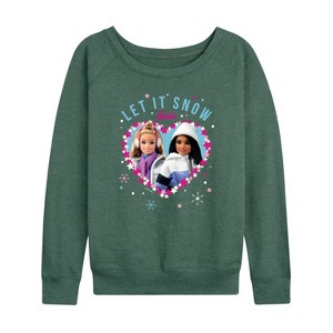 Women's - Barbie - Holidays & Christmas Lightweight French Terry Wide Neck Long Sleeve Graphic Shirt - 1 of 4