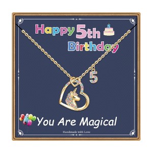 Turandoss 18K Gold Heart Unicorn Necklace for Girls - Dainty Zircon Pendant Necklace for Kids, Birthday Gifts for girls 3-8 Year Old, 18+2.5Inches - 1 of 4