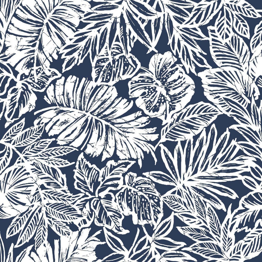 Photos - Wallpaper Roommates Batik Tropical Leaf Peel & Stick  Navy/White 