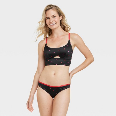 Women's Satin Cheeky Underwear - Auden™ Black/heart Print Xl : Target