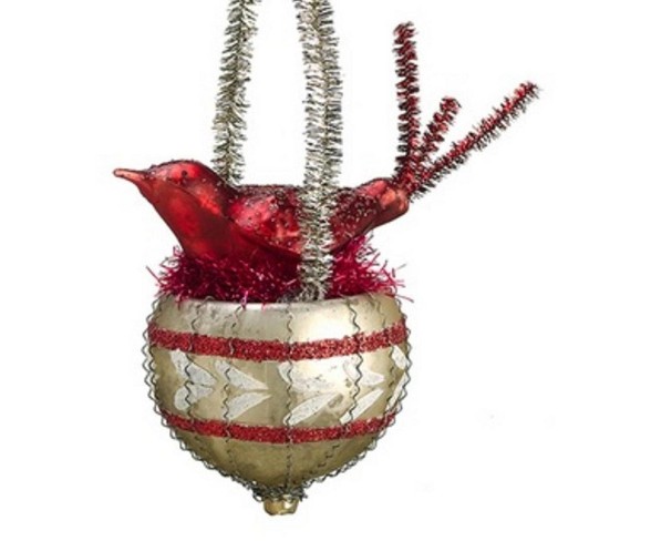 Allstate 6.5" Country Cabin Bird Nest Glass Ball Christmas Ornament - Red/Gold