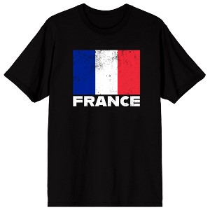 Distressed French Flag and FRANCE Text on Black Ground Adult Crew Neck Short Sleeve T-shirt - 1 of 4