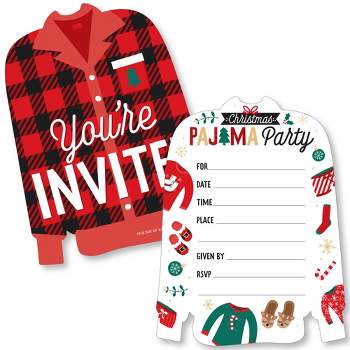 Big Dot of Happiness Christmas Pajamas - Shaped Fill-In Invitations - Holiday Plaid PJ Party Invitation Cards with Envelopes - Set of 12