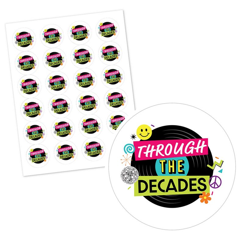 Big Dot of Happiness Through the Decades - 50s, 60s, 70s, 80s, and 90s Party Circle Sticker Labels - 24 Count, 2 of 5