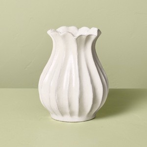 Pleated Ceramic Vase Sour Cream - Hearth & Hand™ with Magnolia - 1 of 4