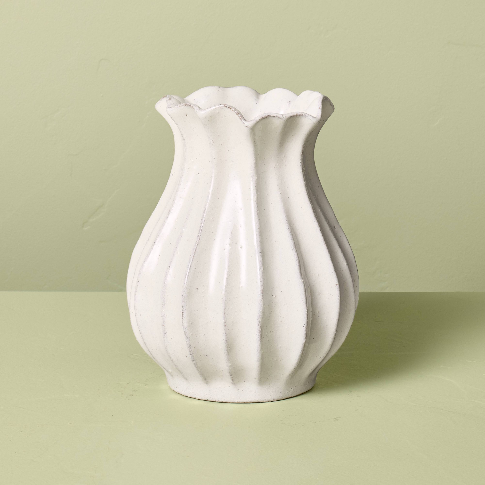 9" Pleated Ceramic Vase Sour Cream - Hearth