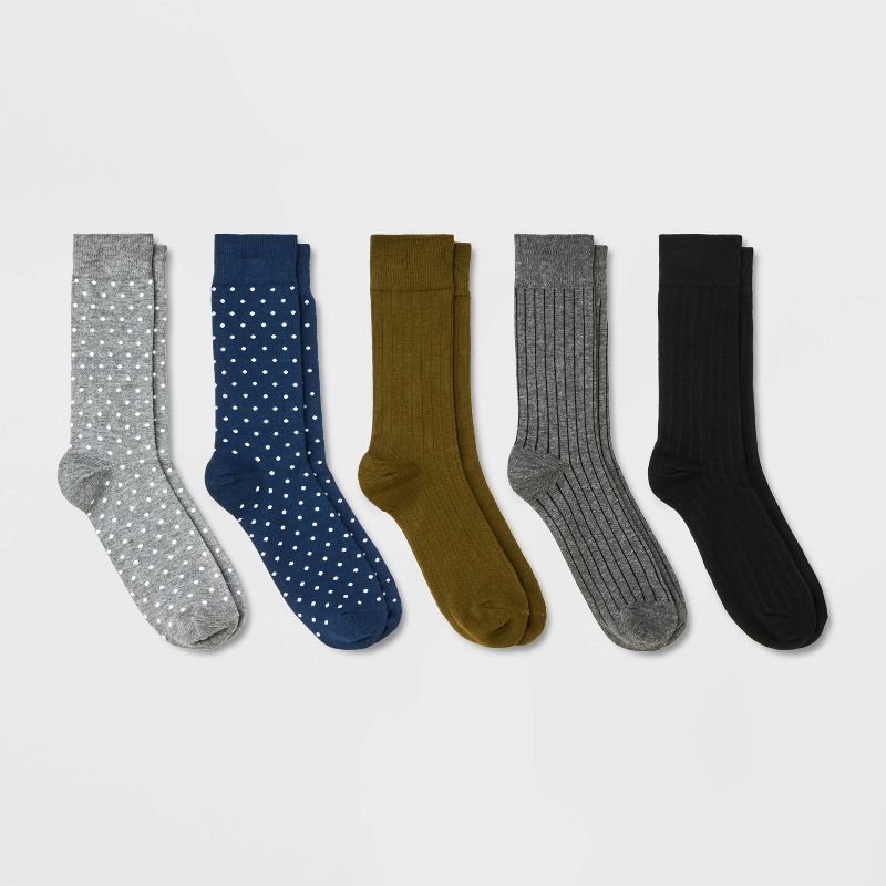 Men&#39;s Ribbed Dots Dress Socks 5pk - Goodfellow &#38; Co&#8482; Gray/Blue 7-12, 1 of 3