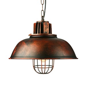 YIYIBYUS 1-Light Rust Retro Industrial Cage Pendant Light with Iron Shade - 1 of 4