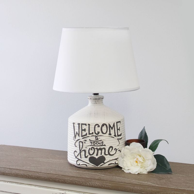 Welcome Home Rustic Ceramic Foyer Entryway Accent Table Lamp with Fabric Shade White - Simple Designs, 3 of 9