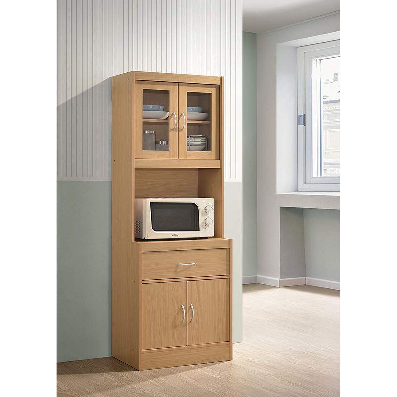 Hodedah Freestanding Kitchen Storage Cabinet w/ Open Space for Microwave, Beech, 2 of 7