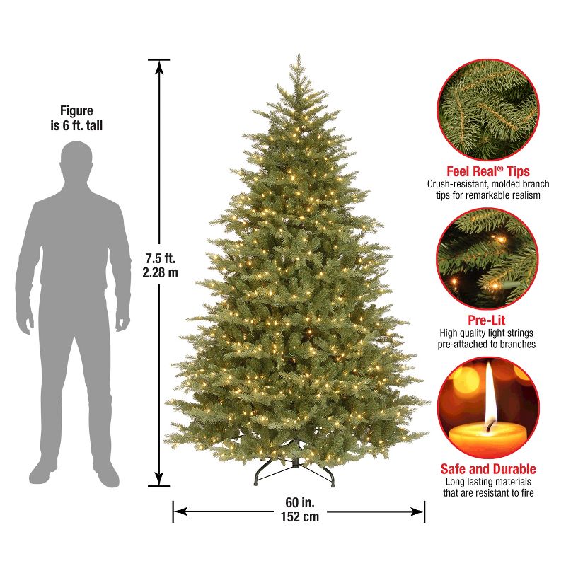 National Tree Company 7.5 ft Pre-Lit 'Feel Real' Artificial Medium Christmas Tree, Green, Nordic Spruce, White Lights, Includes Stand, 6 of 8