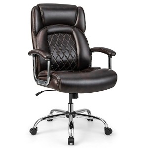 Tangkula 500LBS High Back Big & Tall Office Chair Adjustable Leather Task Chair Brown - 1 of 4
