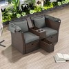 Outdoor Daybed, Double Daybed With Retractable Sunshade Canopy, Built-in Cup Holders And Storage Boxes, 2 Pillows, 2-Seater Sofa For Garden - 2 of 4