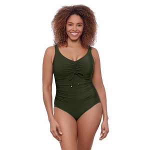Aqua Green Women's Cinched V-Neck Shirred One Piece - 1 of 3
