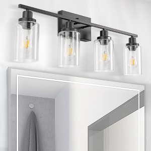 DORESshop 32 in. 4-Light Industrial Matte Black Vanity Light Fixtures for Bathroom with Clear Glass Shades - 1 of 4