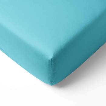 Bacati - Solid Aqua 100 percent Cotton Universal Baby US Standard Crib or Toddler Bed Fitted Sheet