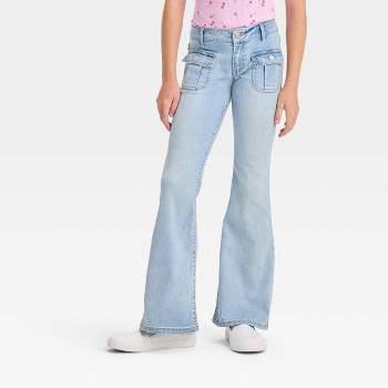 Girls' Mid-rise Pull-on Flare Jeans - Cat & Jack™ Light Wash 6 : Target