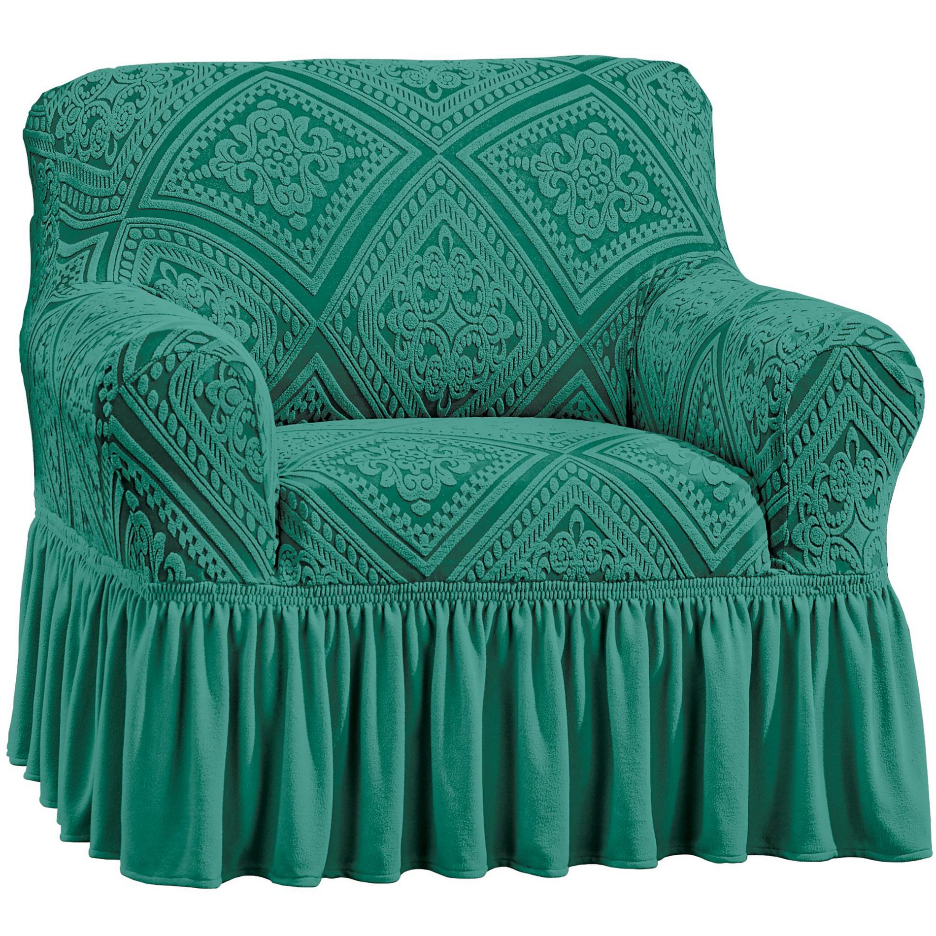Collections Etc Stylish Trellis Design Ruffled Border Stretch Furniture Cover Chair Green