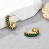 Green Crystal Huggie Gold Hoop Earrings for Women Girls,14K Gold Plated Silver Post Color Cubic Zirconia Dainty Cute Earrings| CZ Stud Earring - 3 of 4
