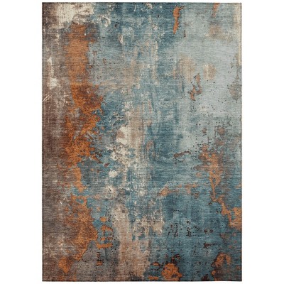 HomeRoots 3' X 5' Teal Blue And Copper Abstract Washable Indoor Outdoor Area Rug