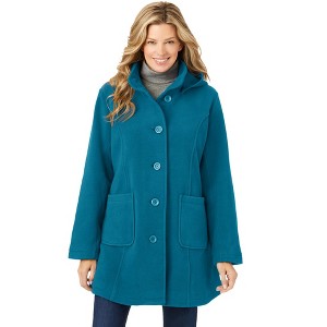 Woman Within Hooded A-Line Fleece Coat - 1 of 4