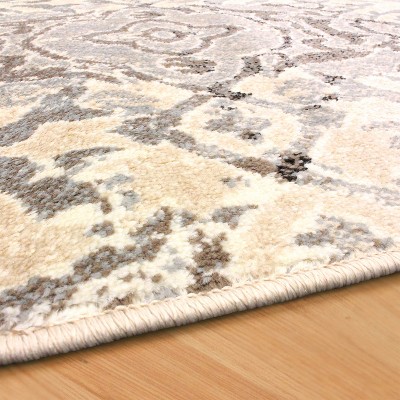 Beige and Gray Damask Polypropylene Area Rug, 8' x 10'
