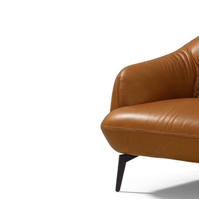 Leonia 41" Cognac Leather Accent Chair with Metal Legs