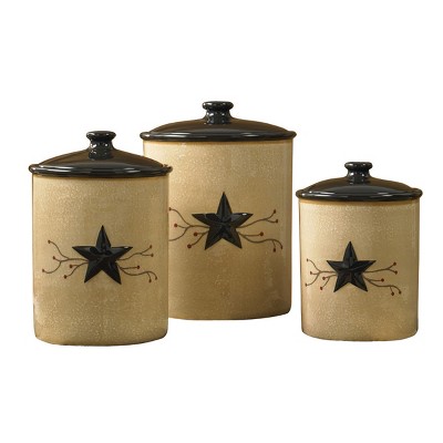 Vintage Beige and Black Ceramic Canister Set with Star Design