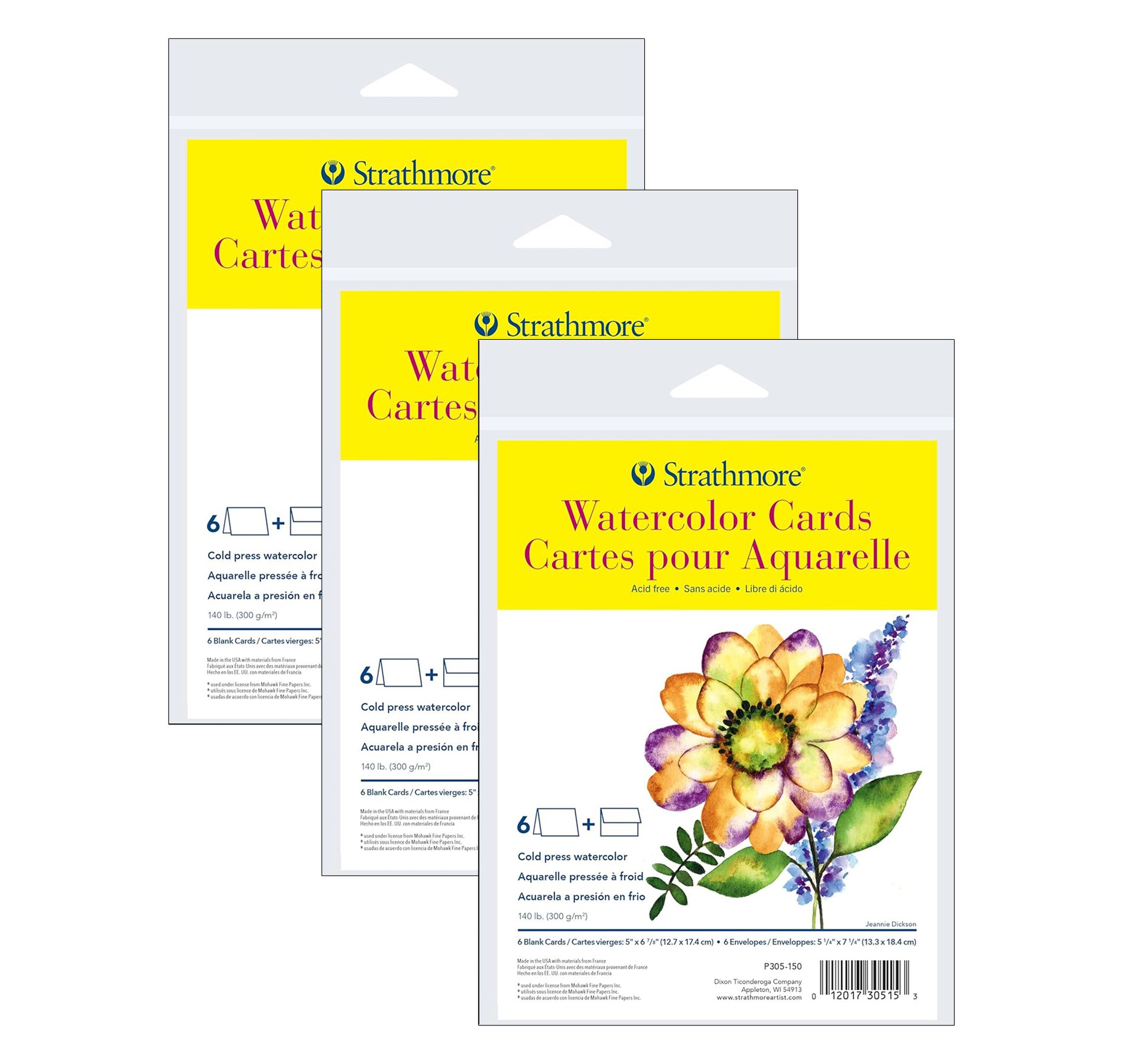 Strathmore 300 Series Watercolor Cards & Envelopes, Full Size, 5x6.875 inch, 6 Per Pack, 3 Packs
