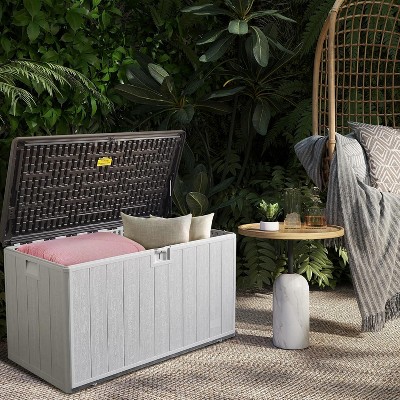 MaseiKar 110 Gallon Pro Lockable Resin Deck Box, Waterproof Outdoor Storage Box for Patio Furniture, Garden Tools, Pool Accessories