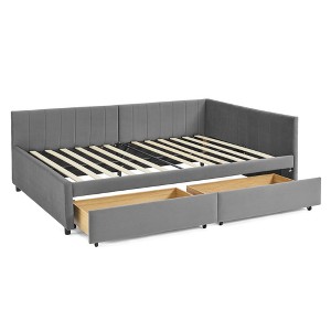 Tiramisubest Full Size Bed Frame Tufted Daybed Velvet Upholstered Frame Storage Drawers Living Room Bedroom Eucalyptus Wood Frame - 1 of 4