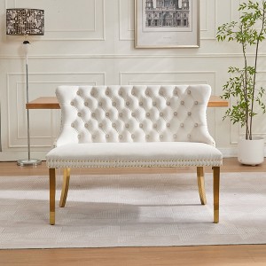 GDFStudio Soren Mid Century Modern 2-Seater Velvet Upholstered Dining Bench - 1 of 4