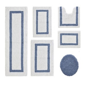 Hotel Bath Rug 100% Premium Cotton Tufted Weave Two Tone Reversible 6 Piece Bathroom Rug Set, Super Soft & Water Absorbent, Machine Washable Bathmat - 1 of 4