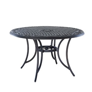 CLIHOME Outdoor 48" Cast Aluminum Medium Round Woven Dining Table With Umbrella Hole - 1 of 4