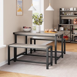 Dining Table Set for 4 People, 44.4'' Kitchen Table Set with 2 Benches for Small Space, Apartment, Space-Saving Dinette - 1 of 4