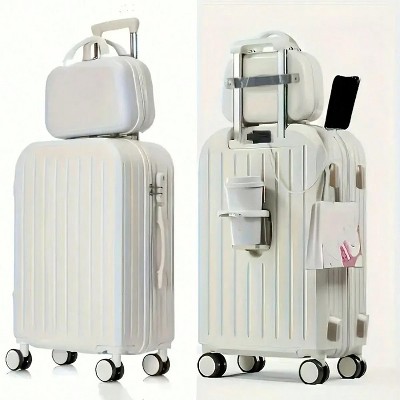 YONWAY 1pcs Minimalist Solid Colorful Luggage Set, Hard Shell Zipper Trolley Suitcase With Square Small Makeup Handbag And Wheels For Travel/School
