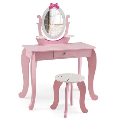 Costway Kid Vanity Table Stool Set With Adjustable Mirror Storage ...