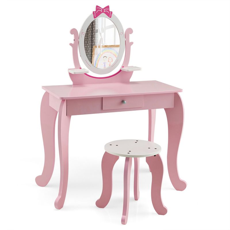Costway Kid Vanity Table Stool Set with Adjustable Mirror Storage Drawer Makeup Pink, 5 of 11