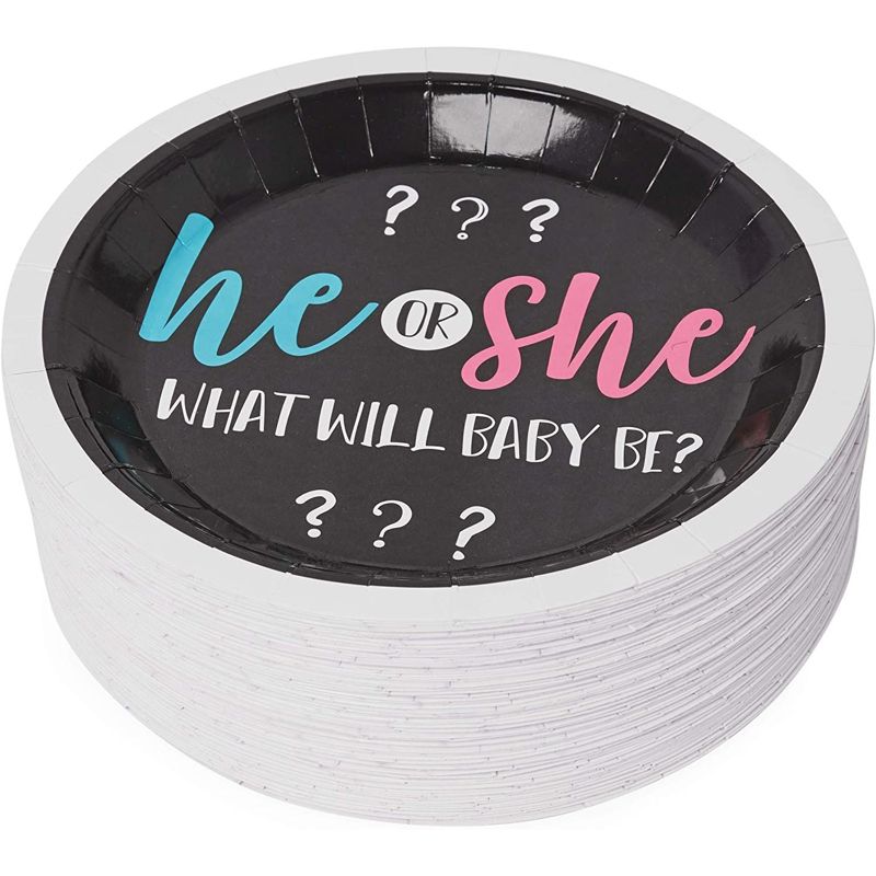 Sparkle and Bash 80 Pack Gender Reveal Paper Party Plates, He or She (9 Inches), 4 of 6