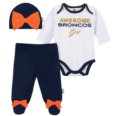 Denver Broncos Baby Onesie Bodysuit 3 Pk - Gerber NFL Newborn 3-6m