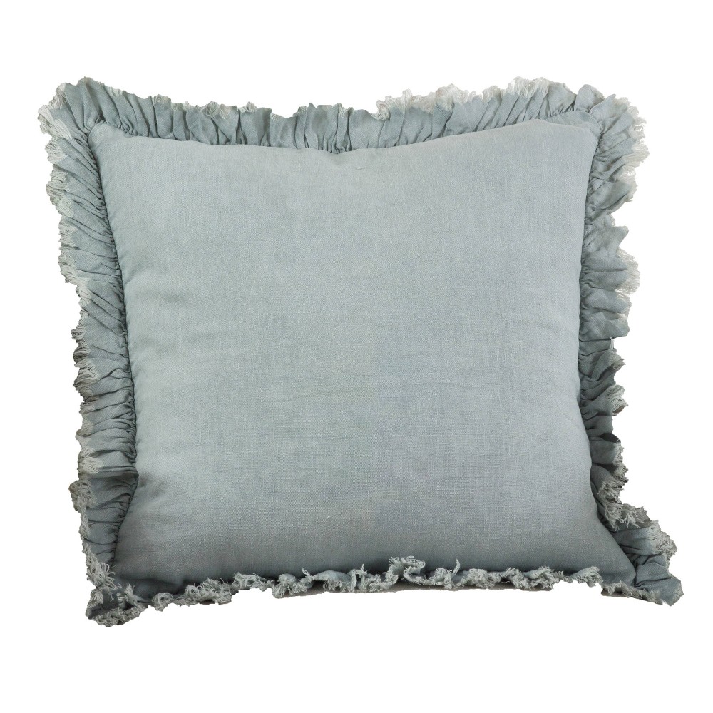 Photos - Pillow 20"x20" Down Filled Ruffled Design Throw  Blue - Saro Lifestyle